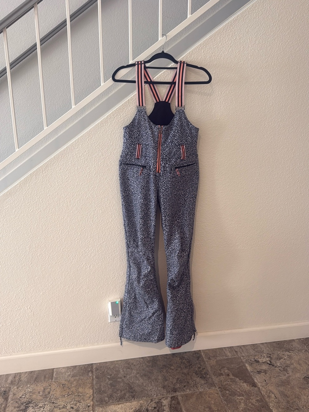 Roxy Striped-Trim Black & White Patterned Snow Bib Jumpsuit
